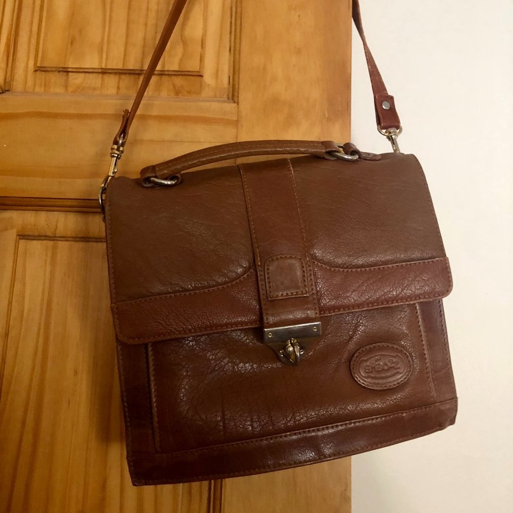 mini brown leather satchel with shoulder strap